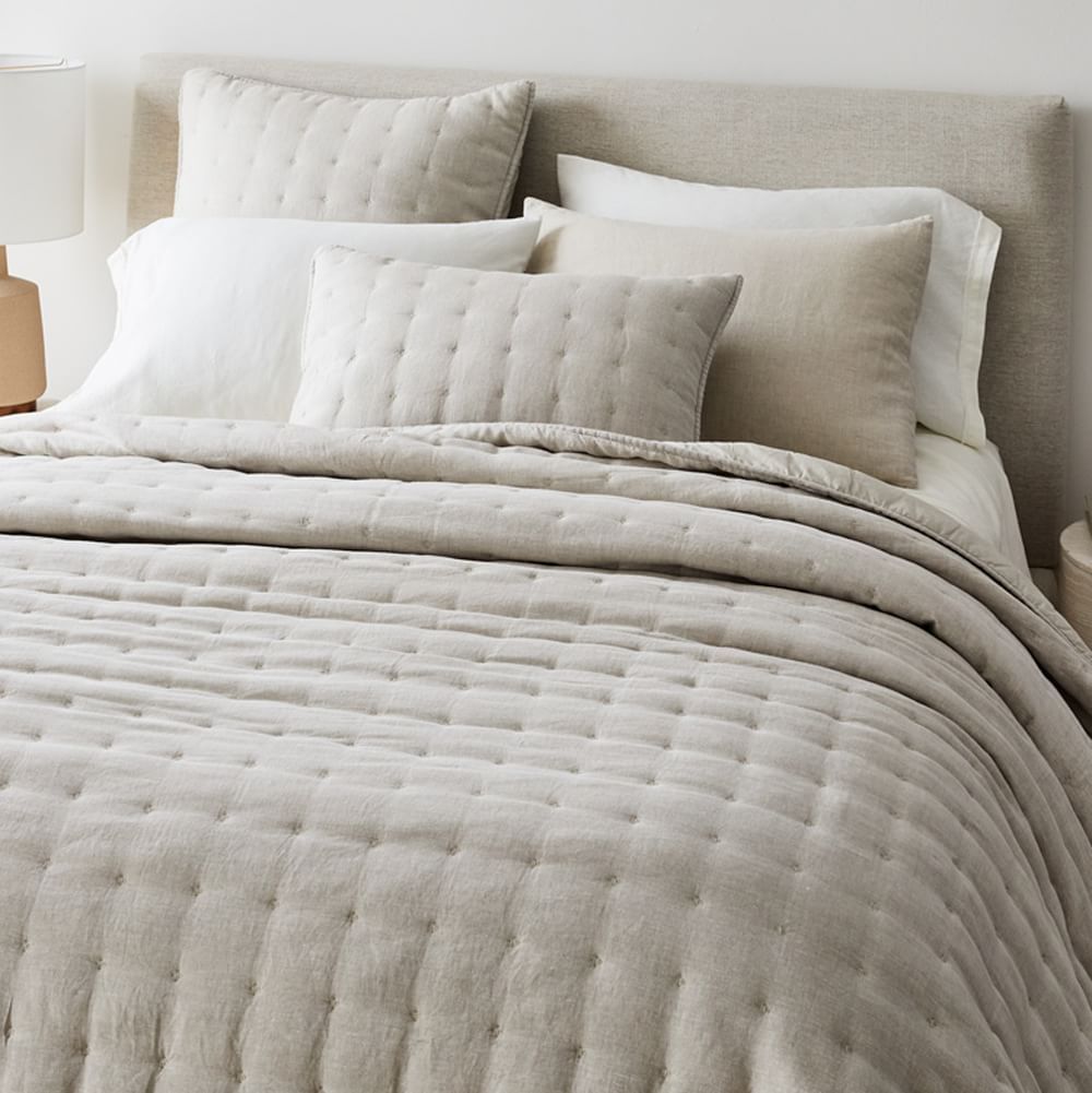 European Flax Linen Tack Stitch Quilt & Shams (In-Stock & Ready To Ship) | West Elm (US)