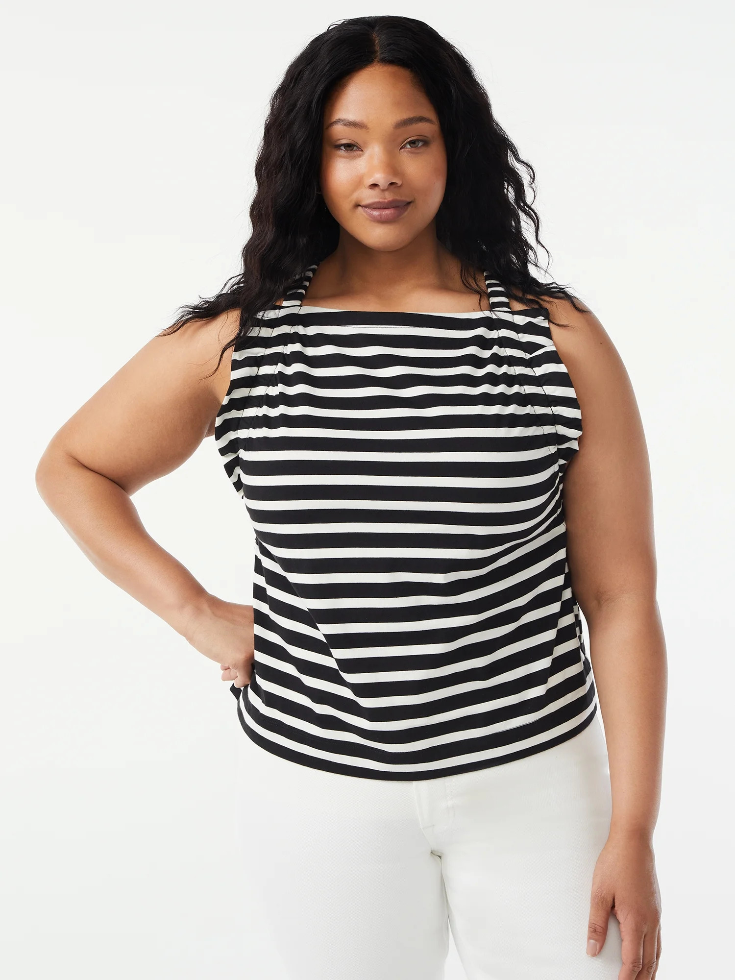 Free Assembly Women's Shirred Flounce Tank Top - Walmart.com | Walmart (US)