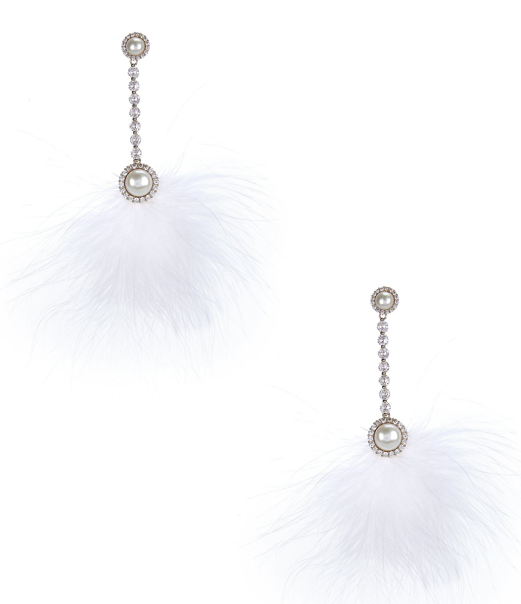 x Nicola Bathie Bebe CZ Pearl Ostrich Feather Linear Statement Earrings | Dillards