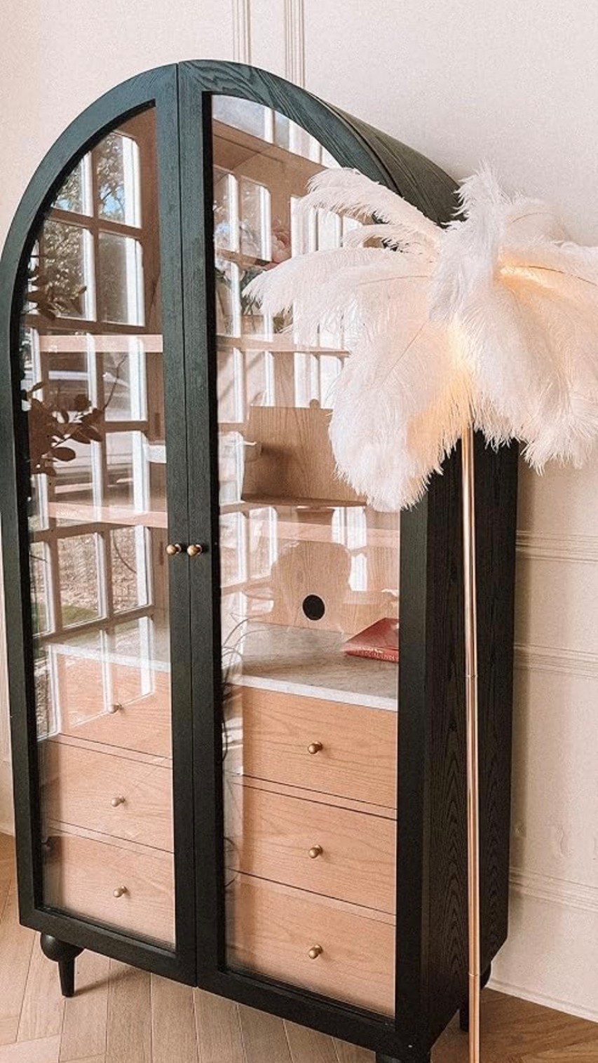 #featherfloorlamp #featherlamp #office #curvedpantry #archecabinet #homeoffice #homedecor