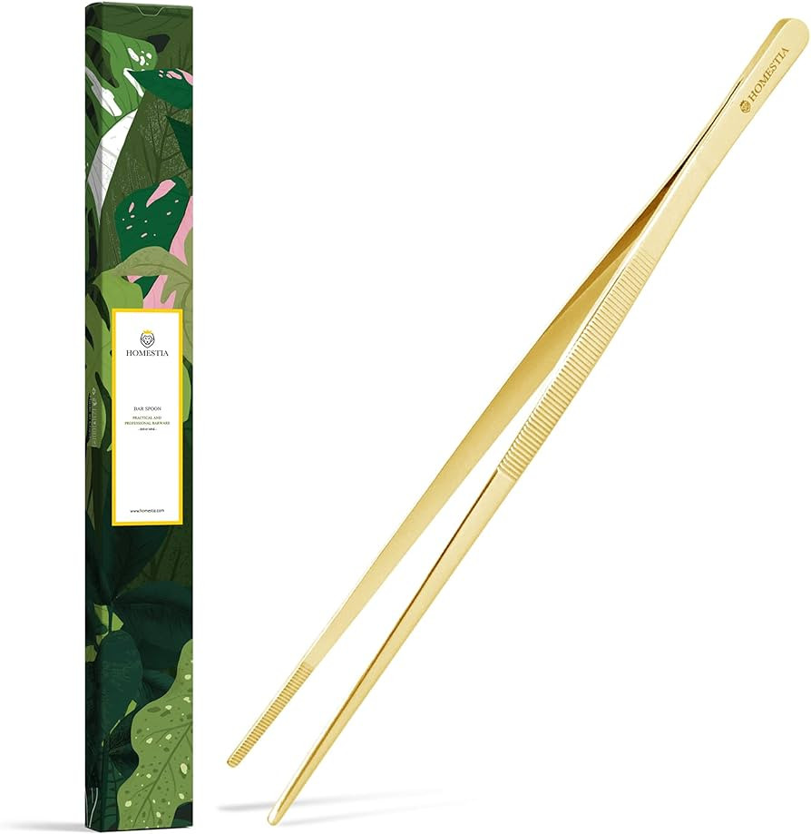 Homestia 12" Fine Long Tweezer Tongs Professional, Cocktail Garnish Tools, 304 Stainless Steel fo... | Amazon (US)