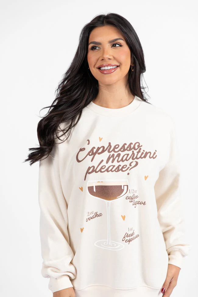 Espresso Martini Please Cream Oversized Graphic Sweatshirt DOORBUSTER | Pink Lily