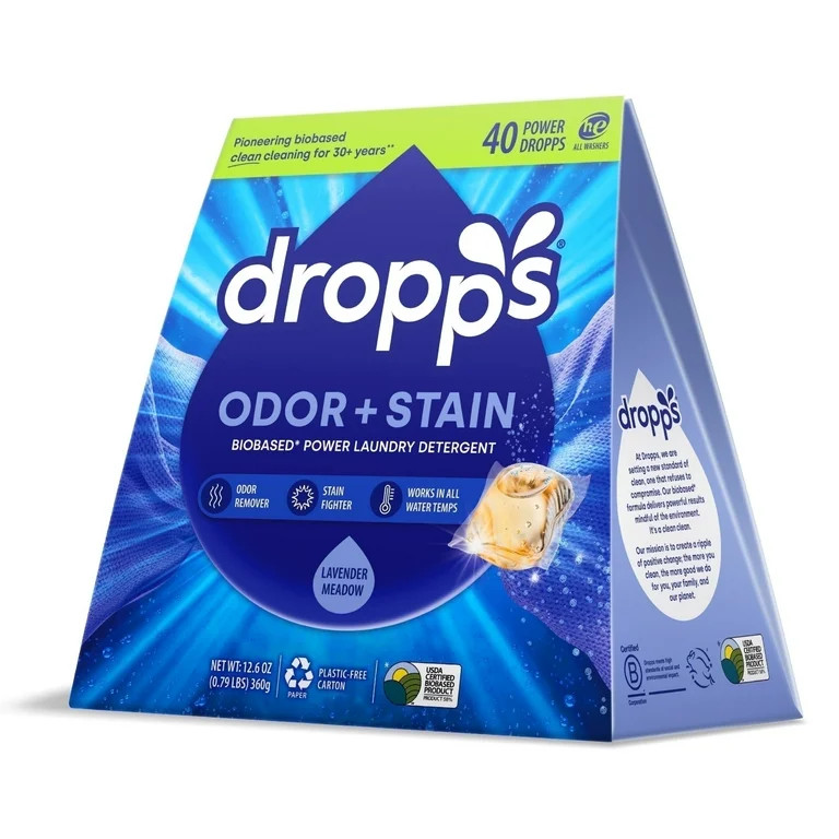 Dropps Laundry Odor and Stain Detergent Pods, Biobased, Lavender Meadow, 40 Ct | Walmart (US)
