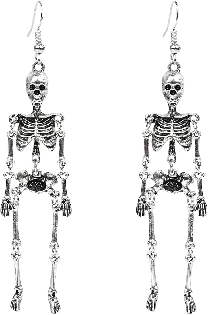 Halloween Skeleton Earrings Lightweight Skeleton Earrings Silver Long Skeleton Earrings for Men W... | Amazon (CA)