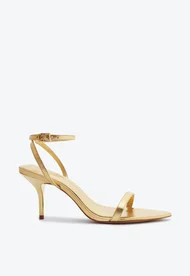 Sandália Salto Alto Tiras Couro Dourada | Schutz BR