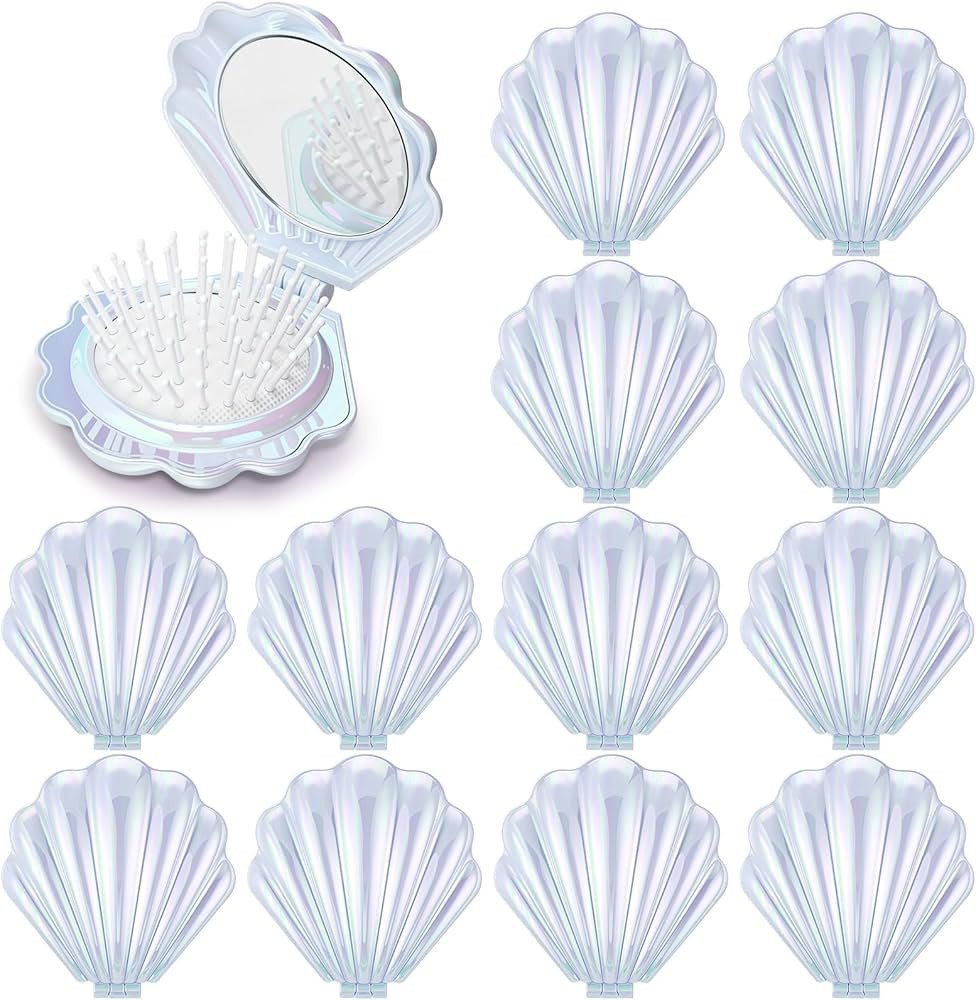 Meanplan 12 Pcs Mermaid Party Favors Shell Hair Brush with Mirror Foldable Mini Travel Pocket Hai... | Amazon (US)