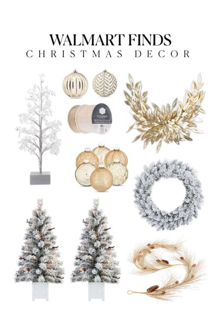 Walmart 2022 Christmas decor 🎄✨ so many beautiful Christmas decorations at amazing prices! 🤩 these small flocked trees are perfect for front porch styling and sell out fast every year so grab them now! 

Walmart holiday Decor, gold wreath, glitter tree, crystal tree, mini trees, tabletop Christmas trees, white and gold Christmas decor hind Harland gold ornaments white ribbon holiday decorations holiday time better homes and gardens #walmarthome #walmart 

#LTKSeasonal #LTKhome #LTKstyletip