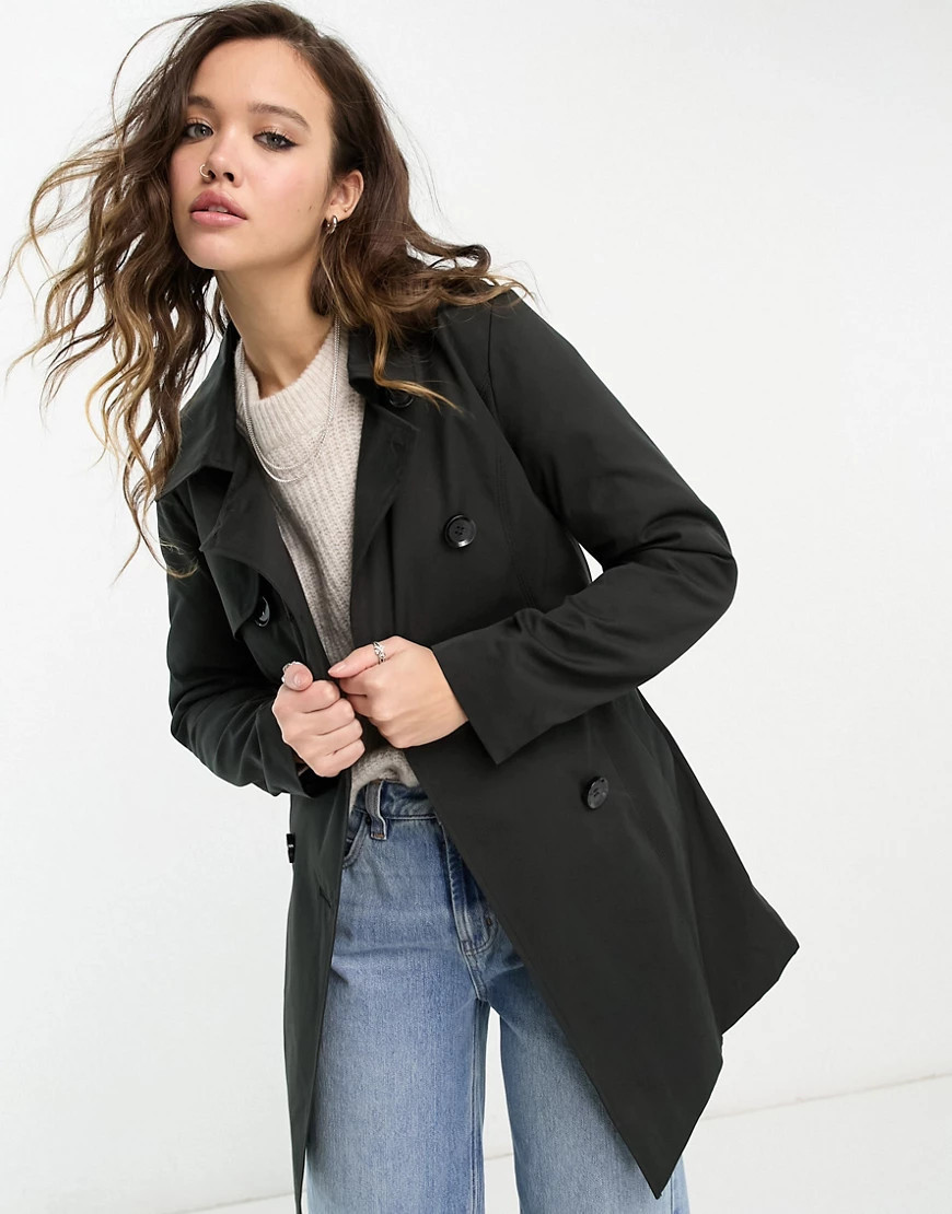 Only button detail short trench coat in black | ASOS (Global)