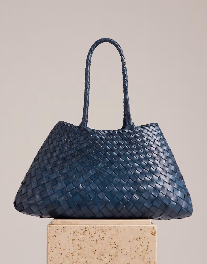 Dragon Diffusion Santa Croce big woven leather bag in navy blue | ASOS (Global)