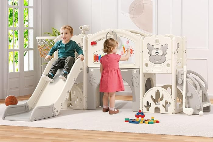 BIERUM Toddler Slide Set with Basketball Hoop, Golf Game & Drawing Board, 13-in-1 Indoor Outdoor ... | Amazon (US)