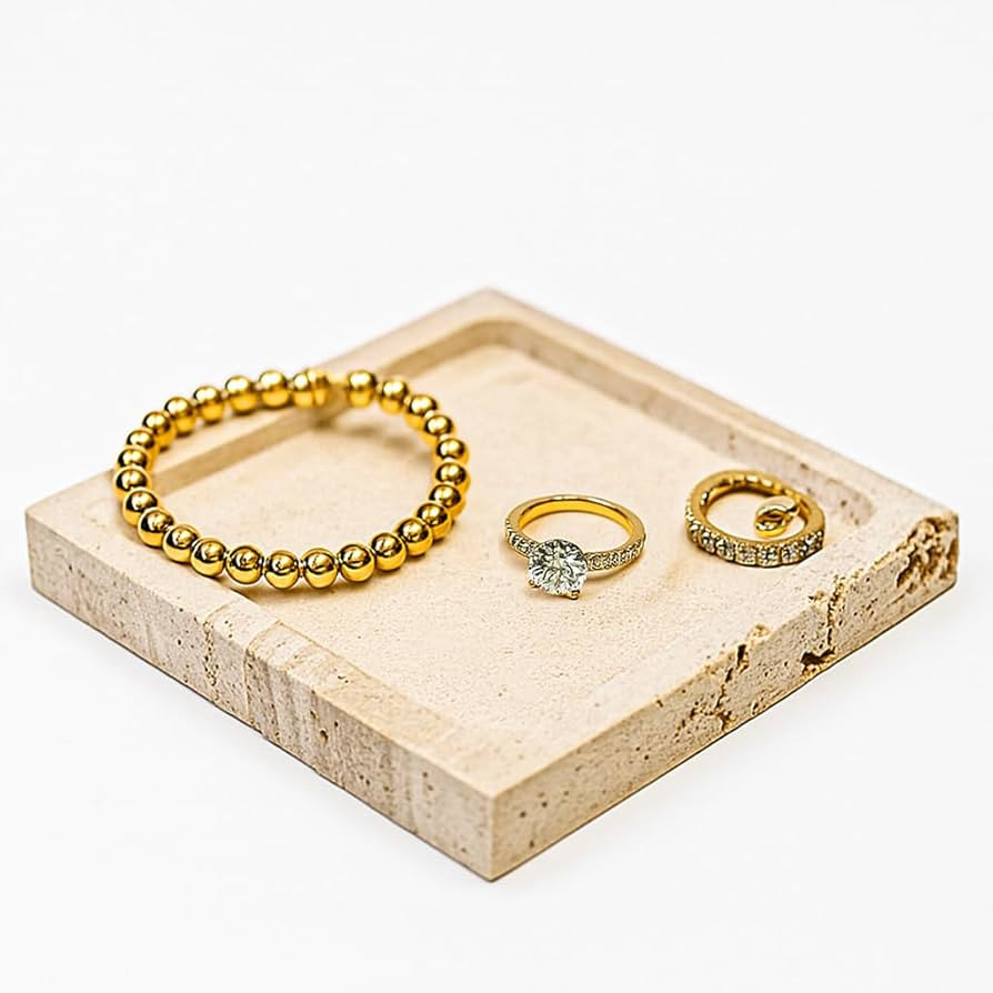 Natural Travertine Marble Square Jewelry Tray, 4.9" – Decorative Stone Accessory Dish for Rings... | Amazon (US)