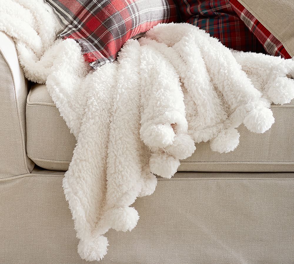 Cozy Pom Pom Sherpa Throw Blanket | Pottery Barn (US)