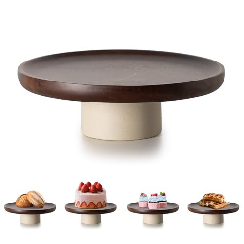 CEEFU 9 inch Rustic Acacia Wood Cake Stand - Natural Wooden Clay Wedding Cake Pedestal Serving Stand for Cupcake Dessert Bites Display in Party, Birthday, Beautiful Farmhouse Kitchen Decor | Amazon (US)