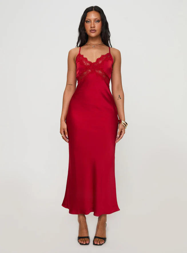 Treasure Bias Cut Maxi Dress Red | Princess Polly US