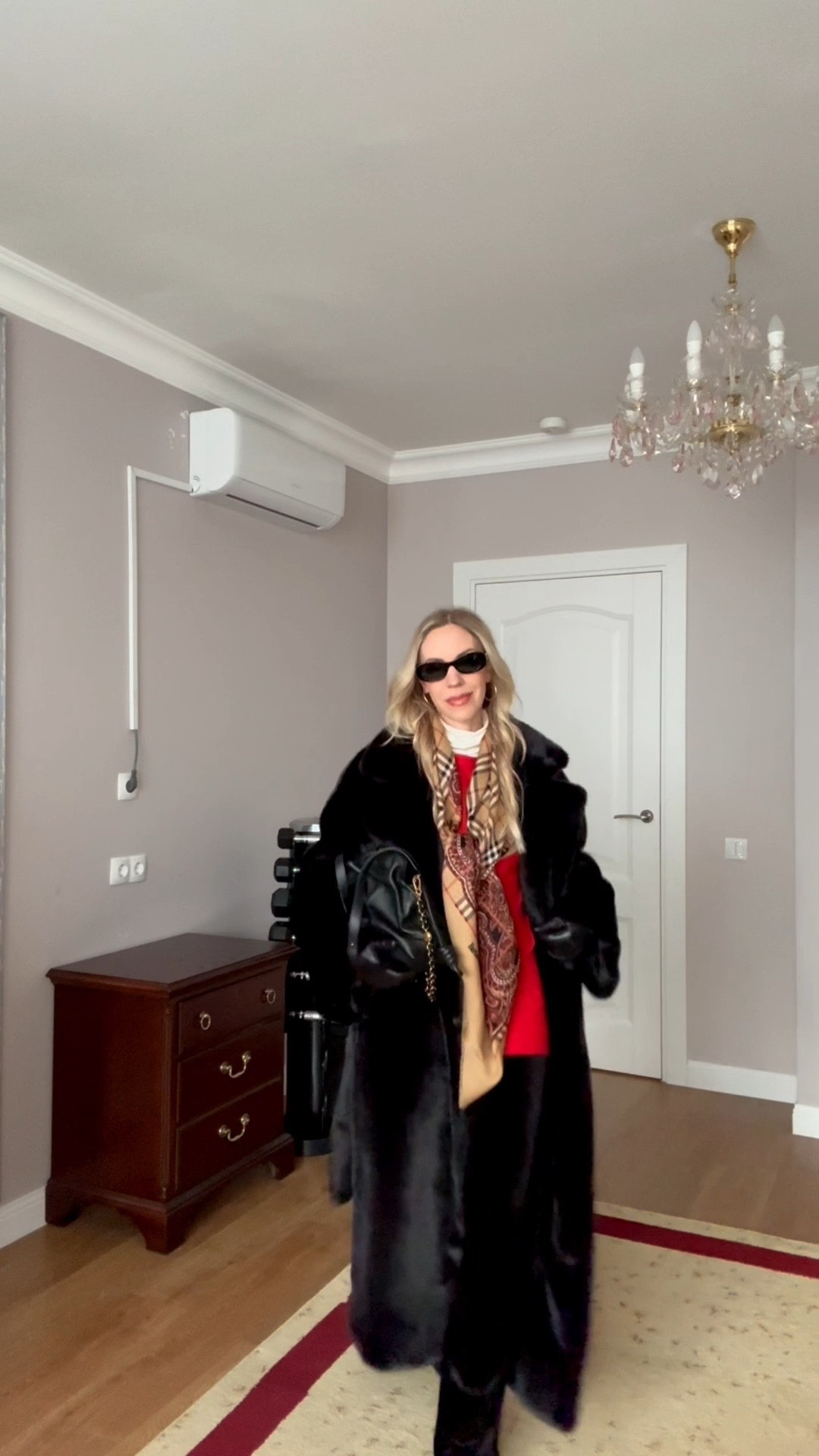 Black fur coat outfit, holiday outfit, red sweater, plaid Burberry scarf, velvet flare leggings, ootd, style over 40

#LTKFindsUnder100 #LTKSaleAlert #LTKHoliday