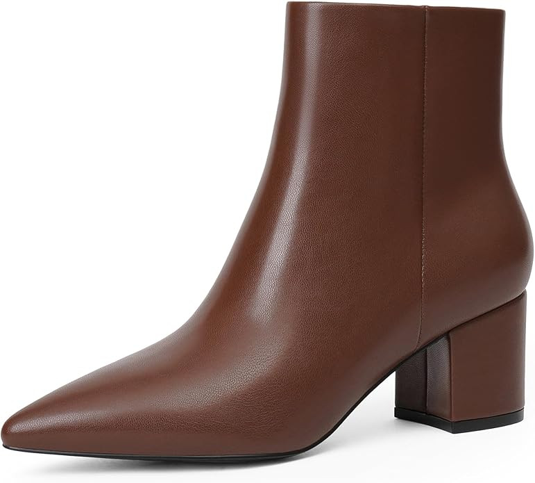 Modatope Women Ankle Boots - Fall Brown Pointed Toe Chunky Heel Booties Size 7 | Amazon (US)