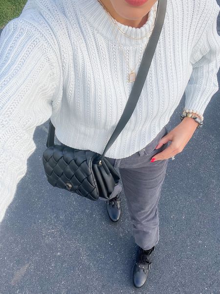 Business casual outfit today with crew neck sweater and high-rise corduroy pants with black boots and flap crossbody bag 

#LTKstyletip #LTKunder50 #LTKunder100