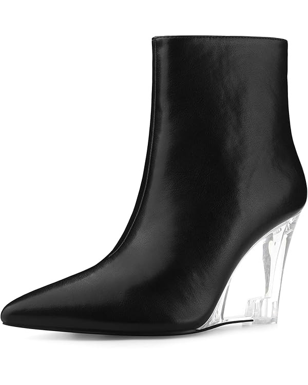 Allegra K Women's Clear Heel Pointed Toe Wedge Heels Ankle Boots | Amazon (US)