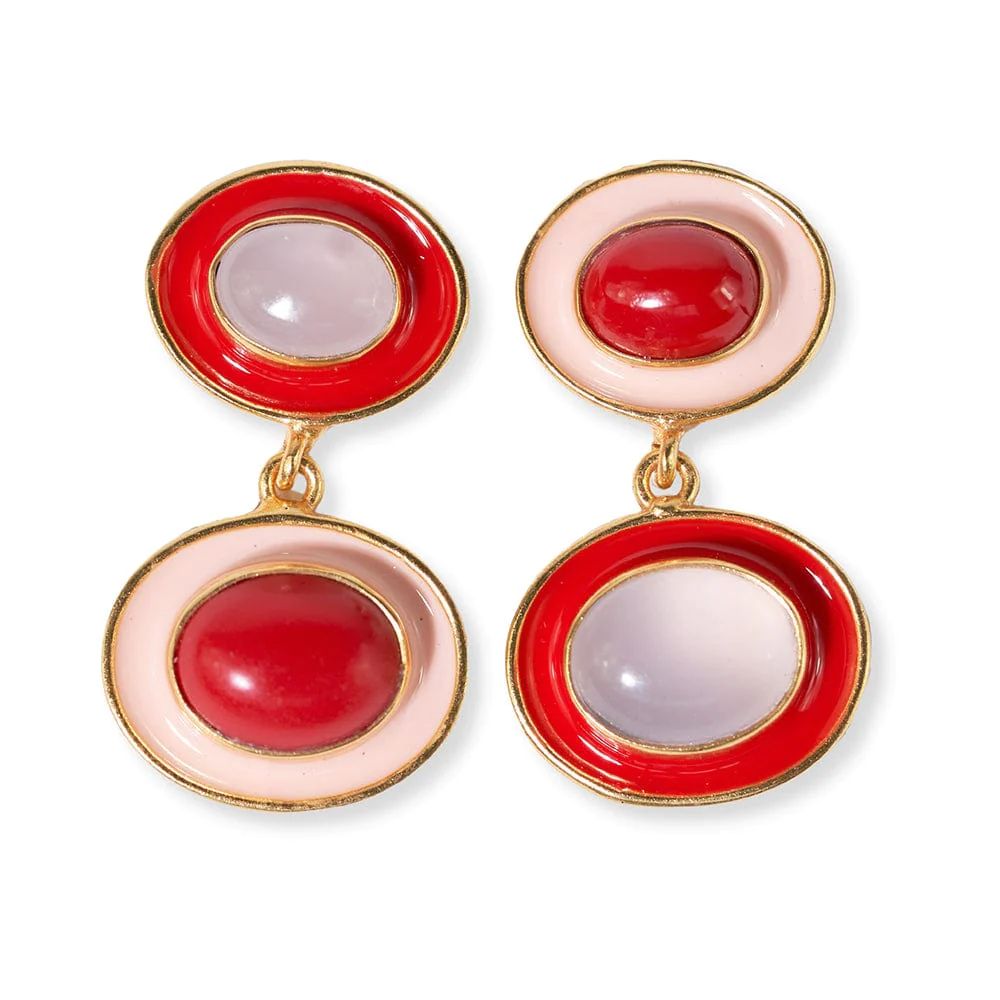 Betty Semi-Precious Mixed Stone And Enamel Drop Earrings Red/Blush Red/Blush | INK+ALLOY
