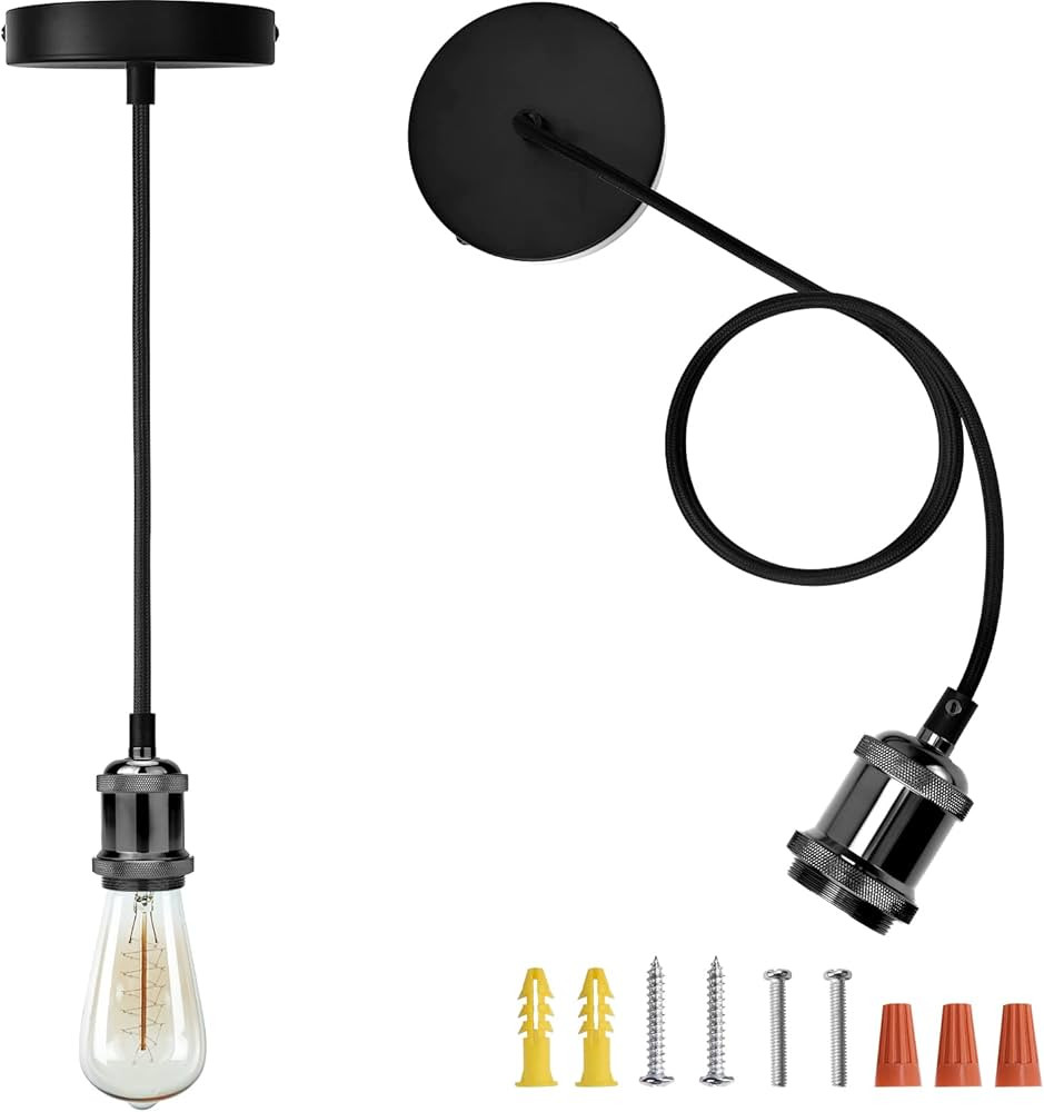 JACKYLED Pendant Light Kit UL Listed Canopy Kit Copper Socket E26 E27 Lampholder Black Woven Fabr... | Amazon (US)
