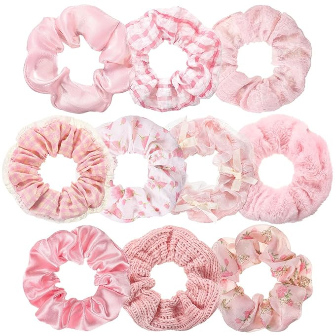 10 Pcs Hair Scrunchies for Women Satin Silk Scrunchies Fluffy Fuzzy Flower Plaid Bubble Hairties ... | Amazon (US)