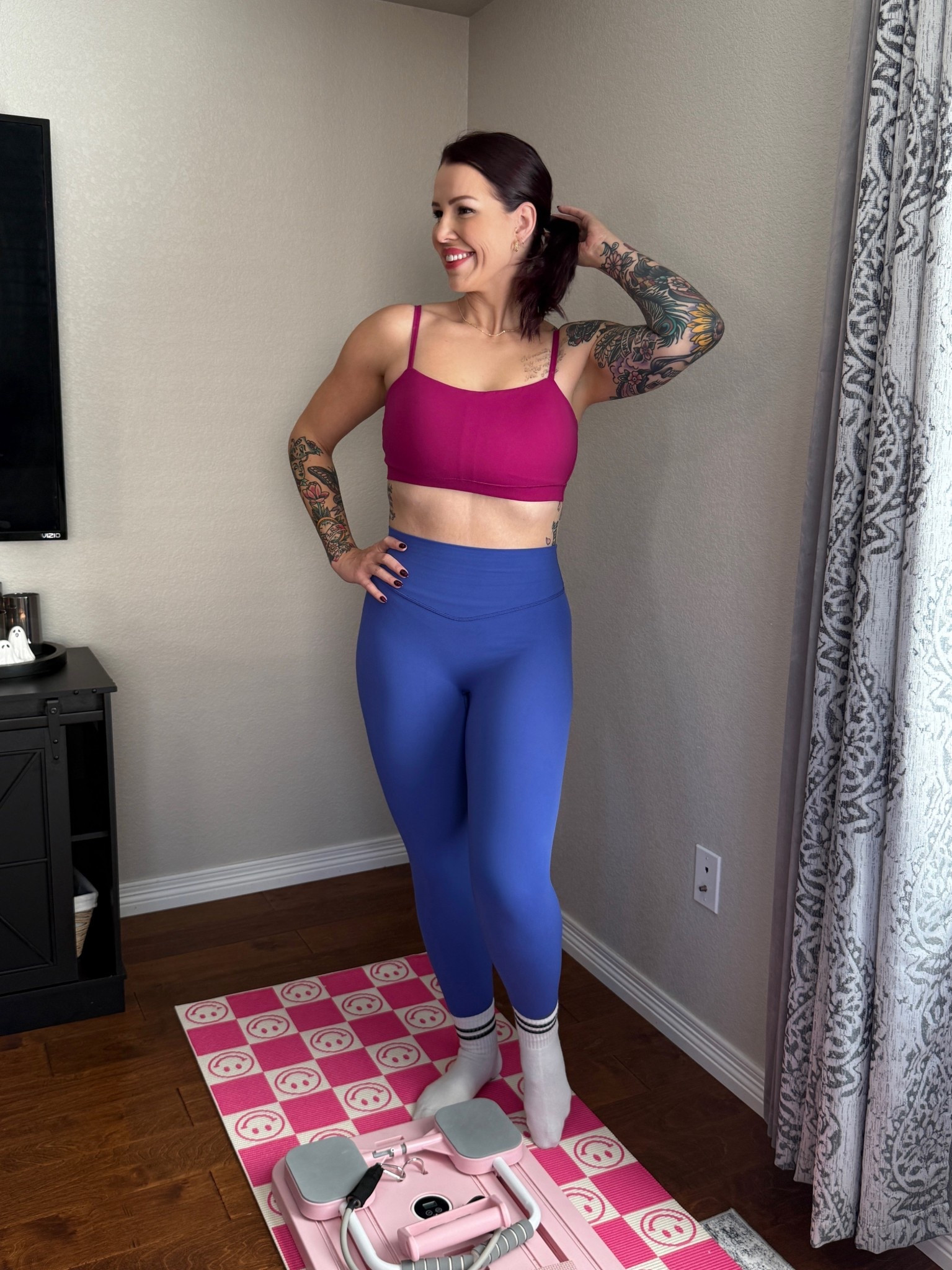I literally own these leggings in every color! They are the BEST! 💜 reminds me of the Lululemon align leggings! 
I’m 5’6”, 155 lbs and I’m wearing a medium

#LTKActive #LTKFindsUnder50 #LTKMidsize
