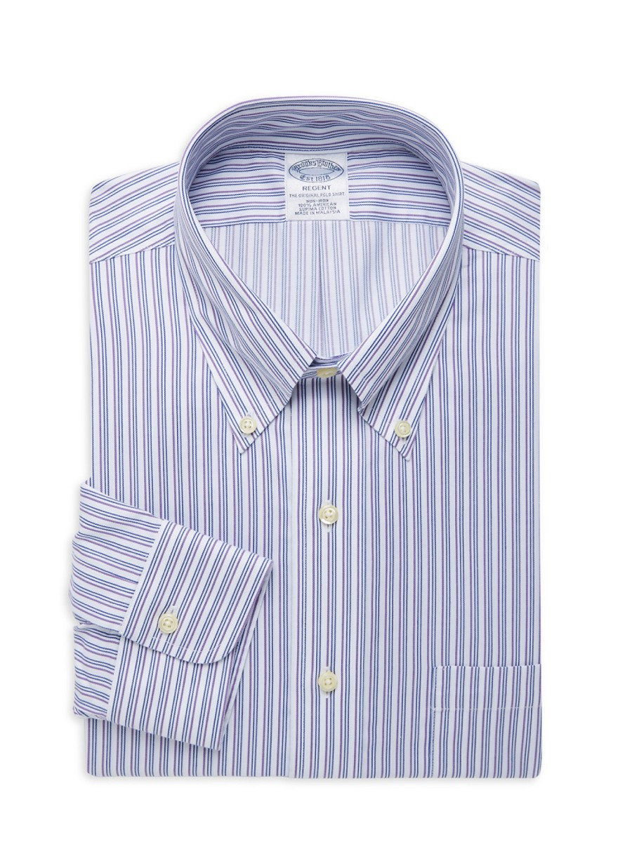 Brooks Brothers Men's Regent Fit Striped Supima Cotton Button Down Shirt - Blue - Size 16.5 35-36 | Saks Fifth Avenue OFF 5TH