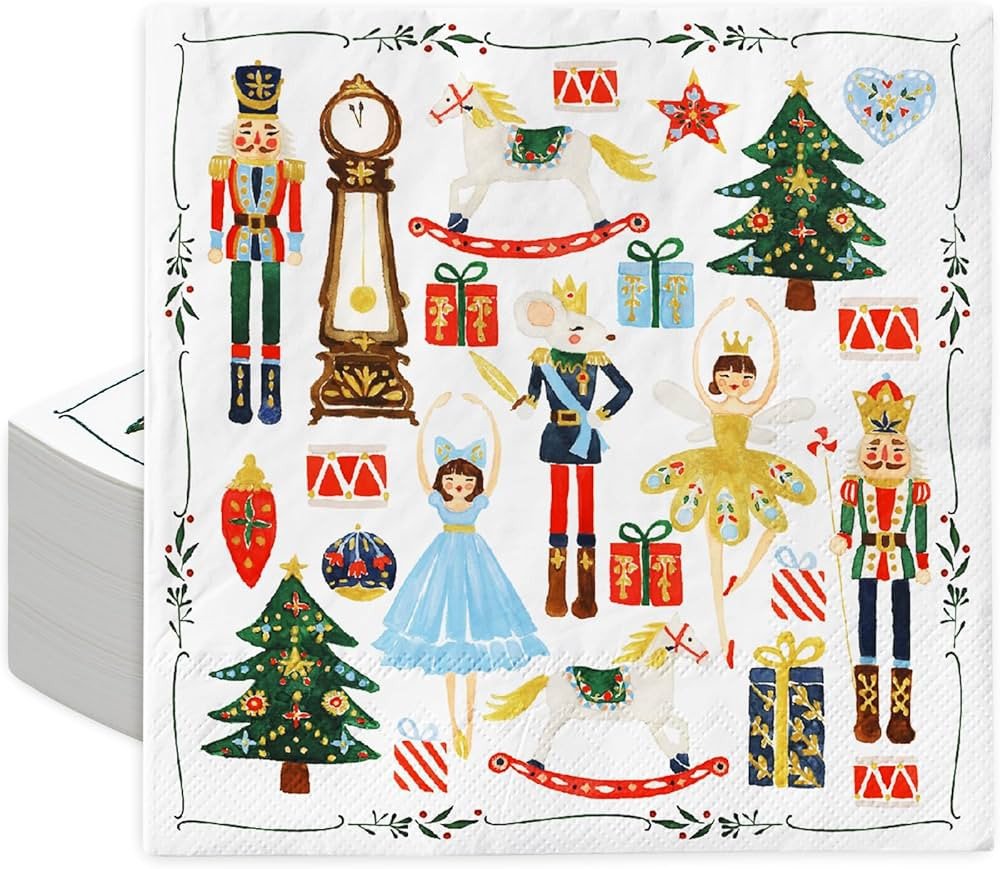 AnyDesign 80Pcs Christmas Cocktail Napkins Watercolor Nutcracker Disposable Paper Napkins Beverag... | Amazon (US)