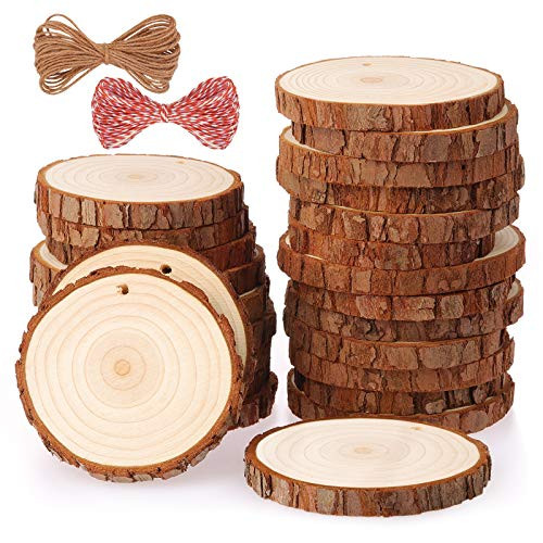 Fuyit Natural Wood Slices 25 Pcs 3.1-3.5 Inches Craft Wood Kit Unfinished Predrilled with Hole Wo... | Amazon (US)