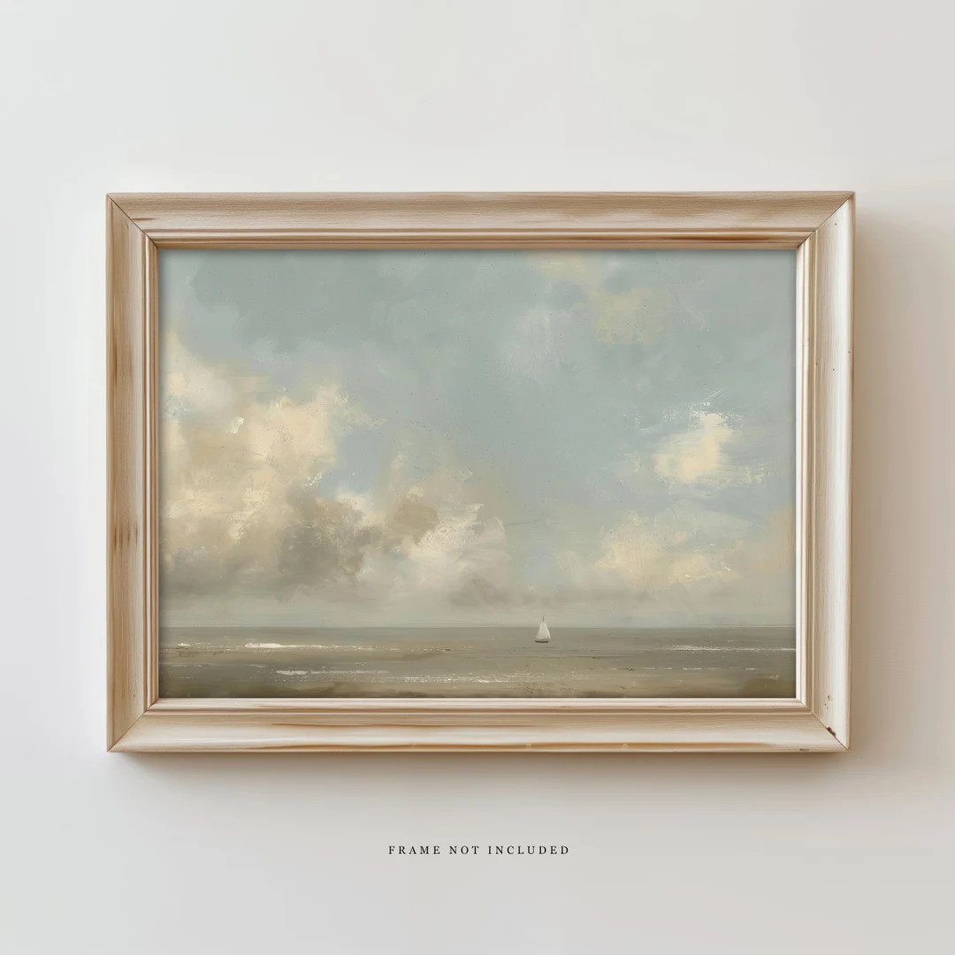 Plank & Pillow Vintage Ocean Painting | Seascape Print | Wall Art | Large Print | Coastal Art - E... | Etsy (US)