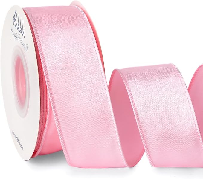 Ribbli Light Pink Satin Wired Ribbon 1.5 Inch Pink Christmas Ribbon for Gift Wrapping Wreaths Gar... | Amazon (US)