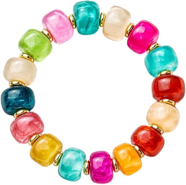Bead Bracelet for Women Brown Barrel Resin Heart Charm Stretch, Solid Marble Boho Jewelry Gift Ne... | Amazon (US)