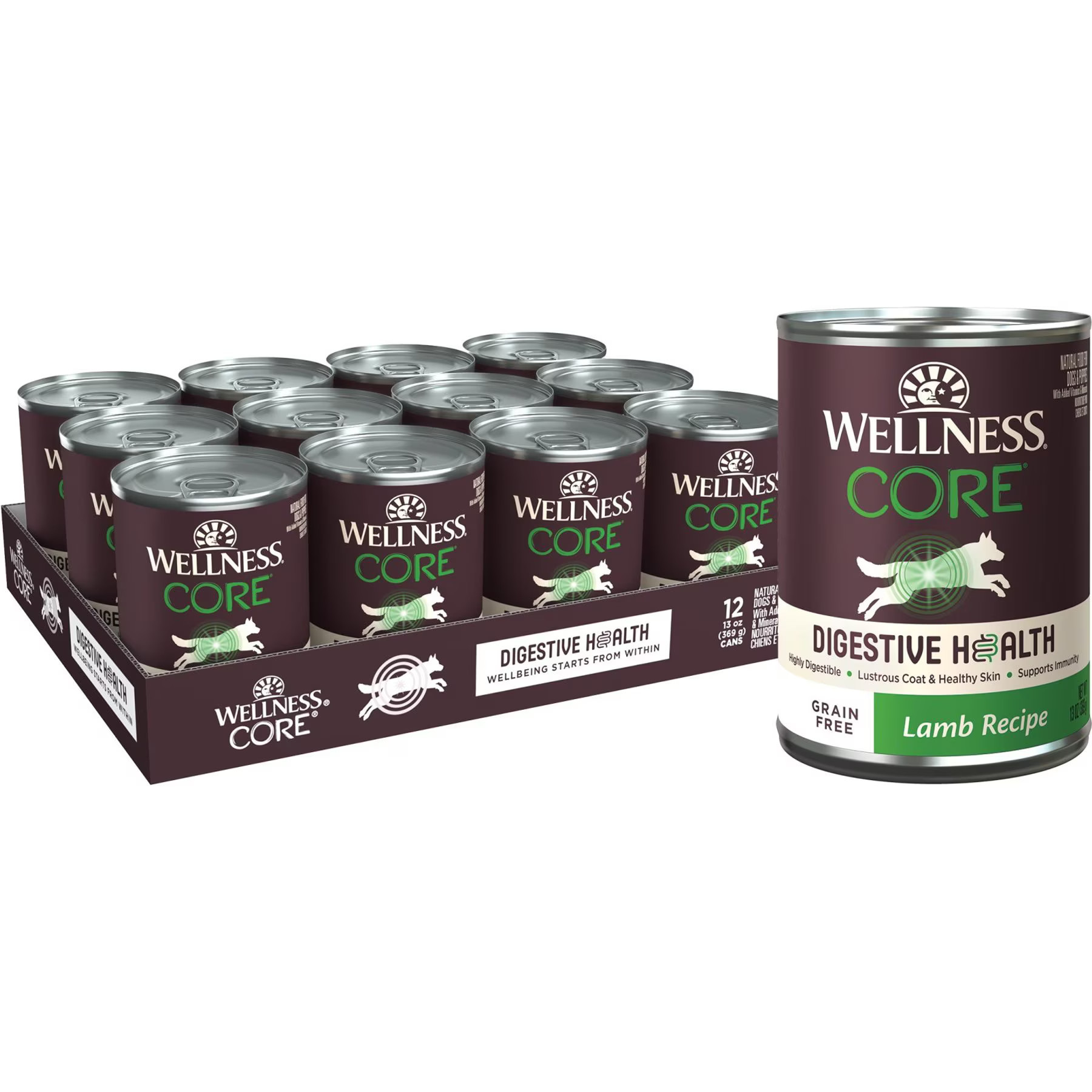 Wellness CORE Digestive Health Lamb Recipe Grain-Free Wet Dog Food, 13-oz can, case of 12 | Chewy