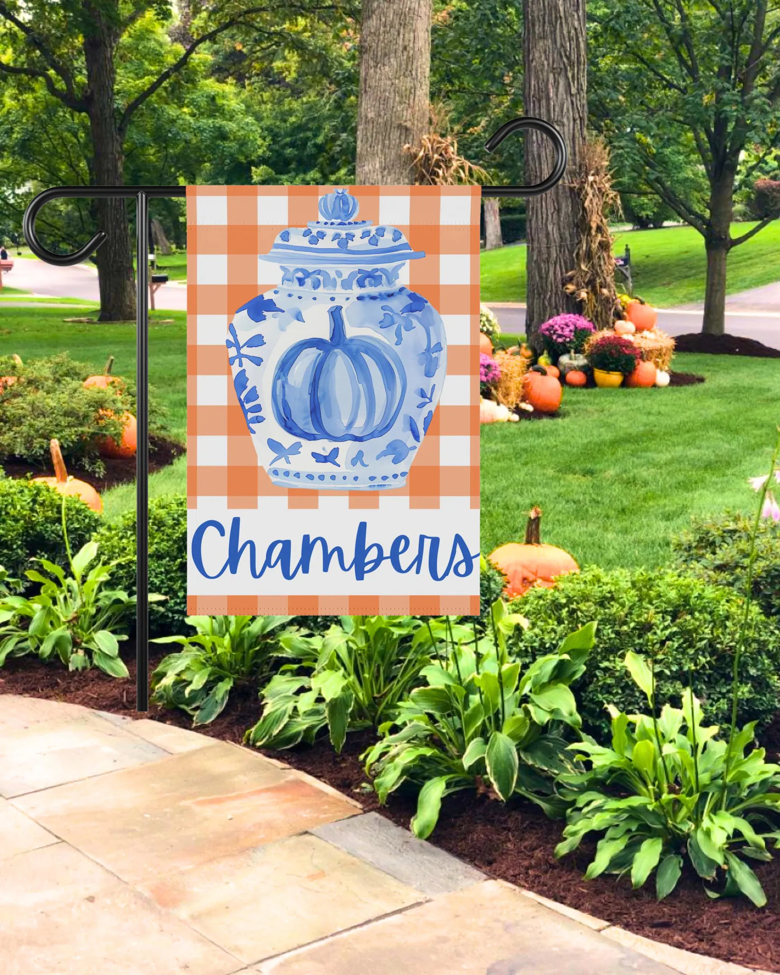 Fall Garden Flag Fall Gift Pumpkin Yard Decor Chinoiserie Pumpkin Decor Grandmillennial House Fla... | Etsy (US)