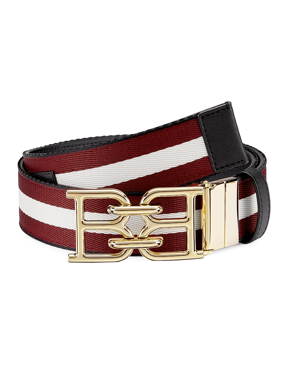 Bally Men's Striped Web Belt - Black Bone Red White - Size 48 | Saks Fifth Avenue