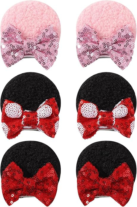 Choicbaby 6 PCS Hair Bow for Gilrs Mouse Ears Sequin Clips Polka Dot Bow with Alligator Clip Mice... | Amazon (US)