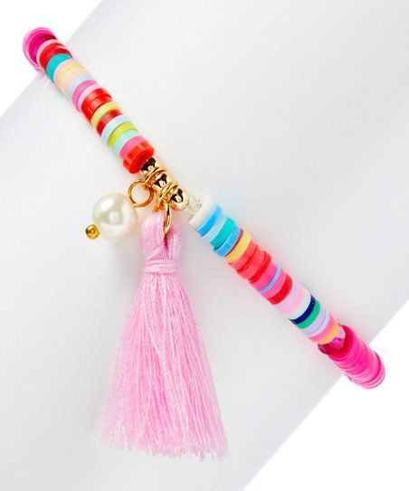 Pink Tassel & Imitation Pearl Bead Stretch Bracelet | Zulily