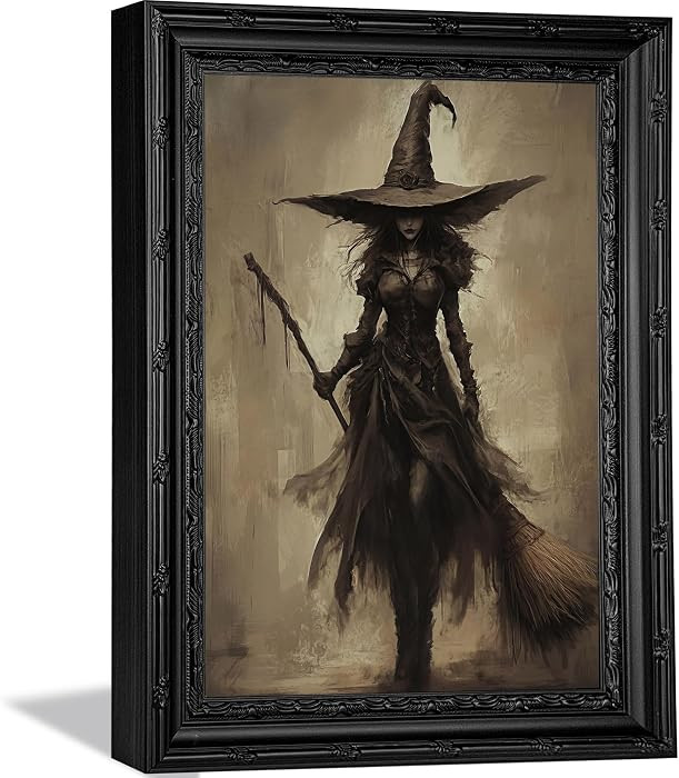 Framed Vintage Witch Canvas Wall Art,Halloween Painting Picture Wall Decor,Dark Academia Poster P... | Amazon (US)