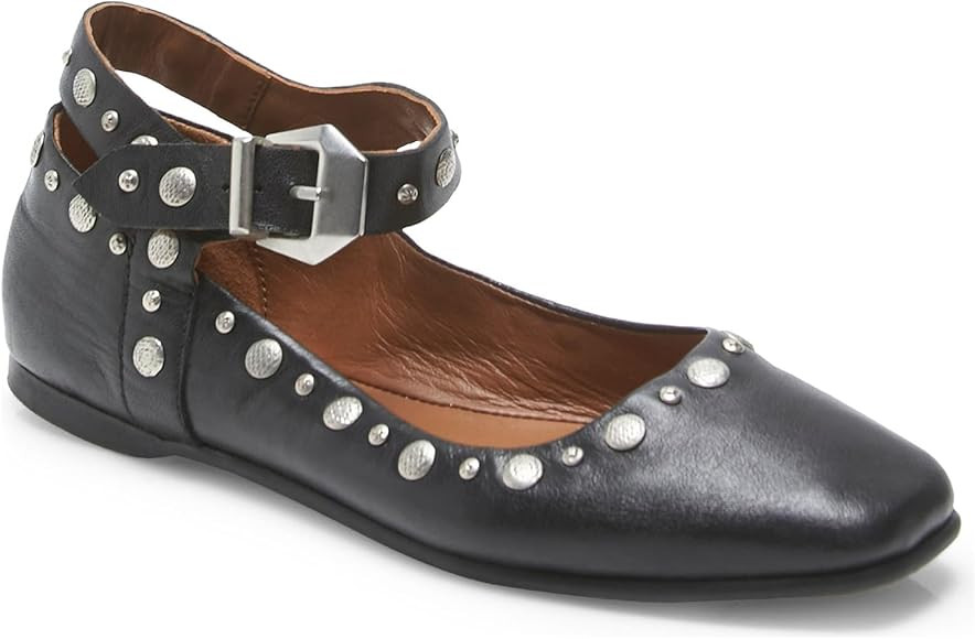 Women's Stud Mary Jane Flats Metallic Square Toe Ballet Flats Ankle Buckle Strap Comfy Ballerina ... | Amazon (US)