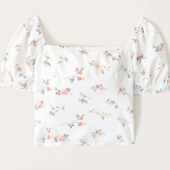 Abercrombie & Fitch Square Neck Puff Sleeve Smocked Top White/Floral | Poshmark