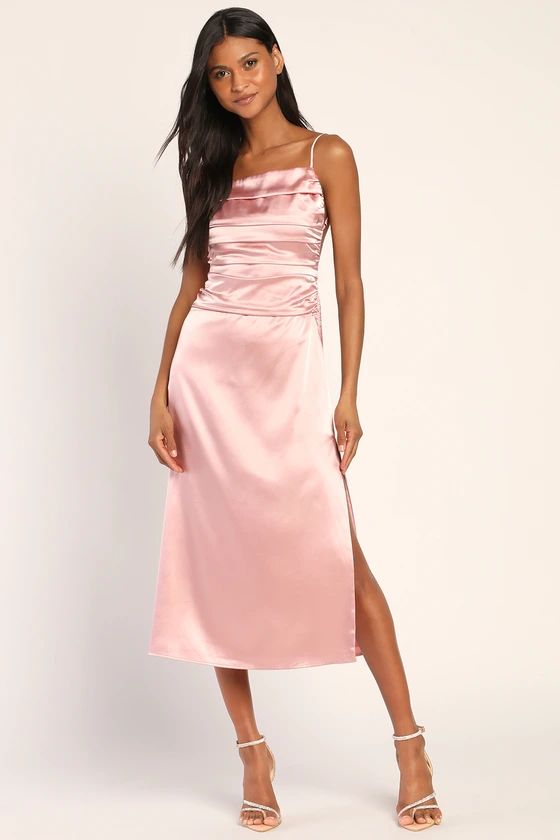 Glow and Behold Blush Pink Satin Midi Dress | Lulus (US)