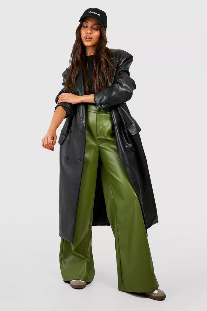Faux Leather Wide Width Pants | boohoo (US & Canada)