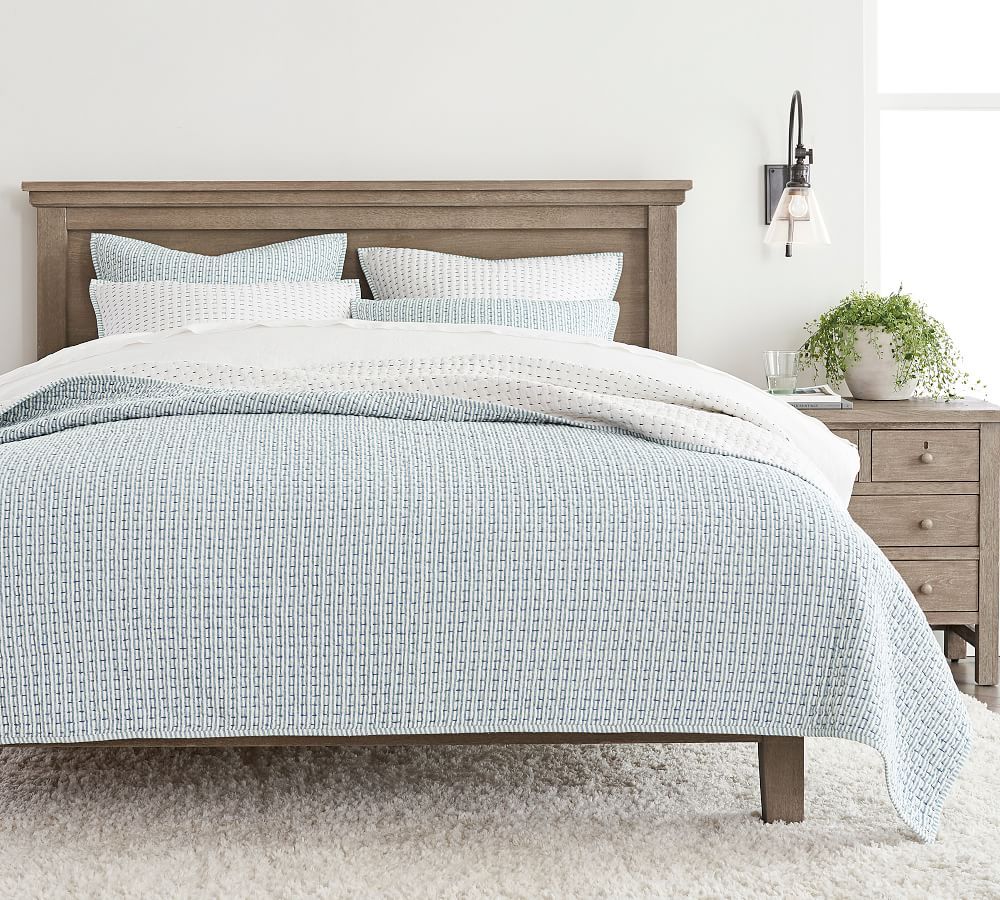 Chambray Pickstitch Wheaton Reversible Striped Cotton/Linen Quilt, Full/Queen | Pottery Barn (US)