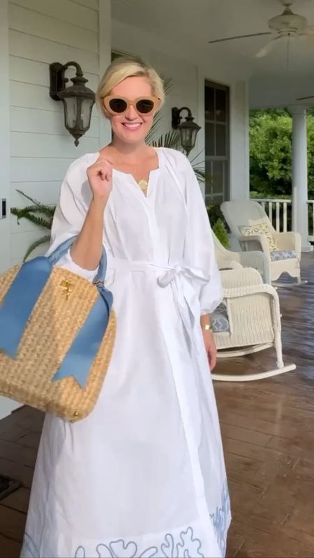 Lake pajamas dress! Runs generous! #lakepajamas #summerdress #blue&white #summerbag #strawbag #amazon
