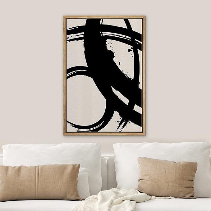 SIGNWIN Framed Canvas Print Wall Art Black Ink Paint Stroke Circle Spirals Abstract Shapes Illust... | Amazon (US)
