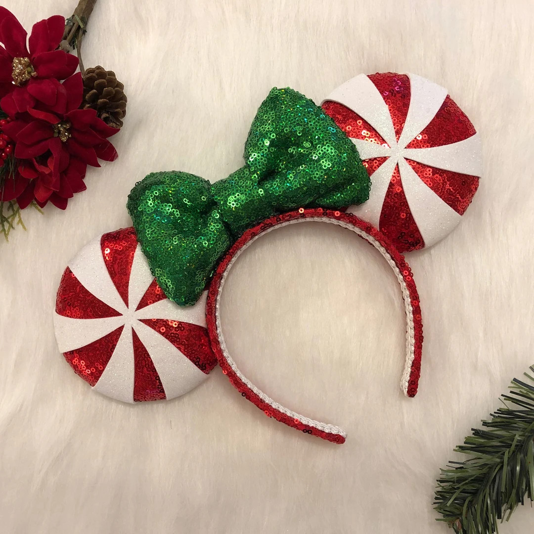 Red Peppermint Ears, Christmas Park Mouse Ears, Candy Cane Ears, Candy Ears, Holiday Ears, Red Se... | Etsy (US)
