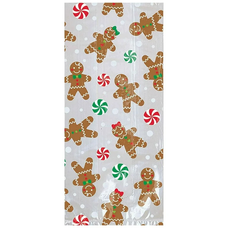 Gingerbread Plastic Party Bags With Red Twist Ties - 9 1/2in. H x 4in. W x 2in. D - 20 Pack (3704... | Walmart (US)