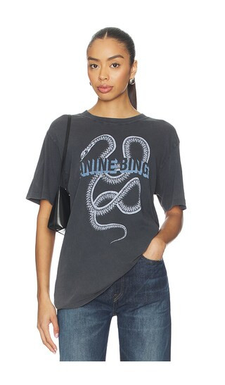ANINE BING Lili Tee Snake in Black. - size S | Revolve Clothing (Global)