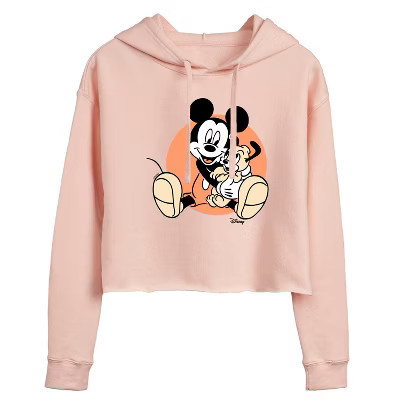 Women's Disney Mickey Mouse Cropped Graphic Hoodie - Blush - Small | Target