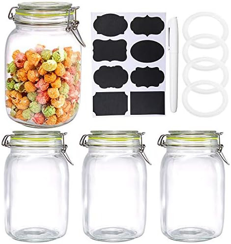 Qianfenie 50 oz Glass Jars with Airtight Lids, Wide Mouth Mason Jars with Clip Top Lids for Kitch... | Amazon (US)